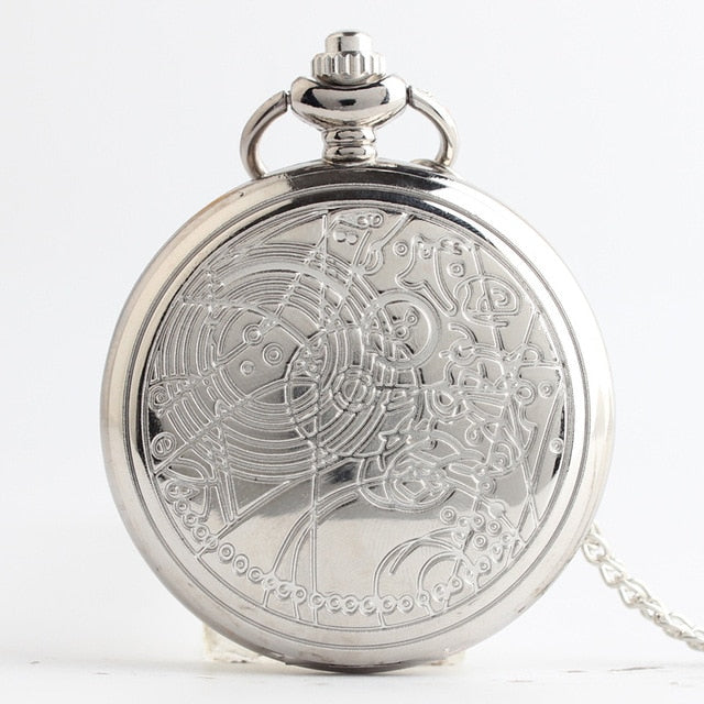 Retro Smooth Silver Polish Quartz Fob Pocket Watches Pendant with Chain