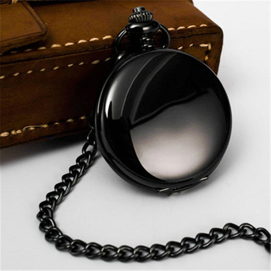 Retro Smooth Silver Polish Quartz Fob Pocket Watches Pendant with Chain