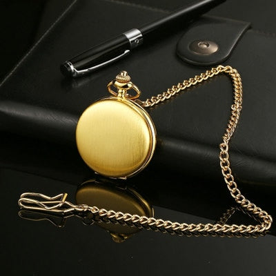 Retro Smooth Silver Polish Quartz Fob Pocket Watches Pendant with Chain