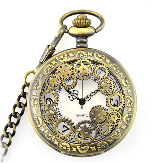 Retro Smooth Silver Polish Quartz Fob Pocket Watches Pendant with Chain