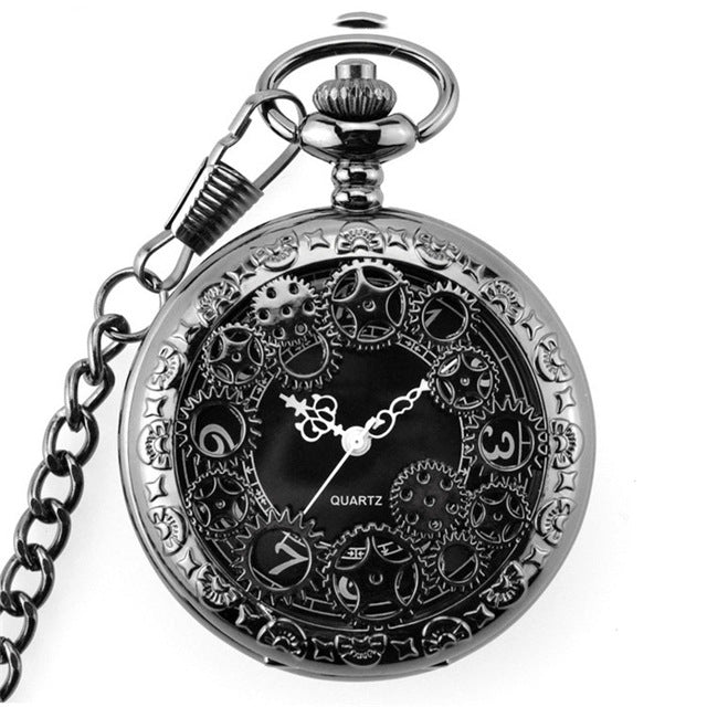 Retro Smooth Silver Polish Quartz Fob Pocket Watches Pendant with Chain
